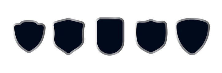 Stylized Black and Silver Shield Icons in Various Shapes