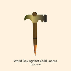 World Day Against Child Labour vector, illustration. 12 June. Hammer and pen creative design.