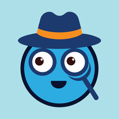 Detective Emoticon with Hat and Magnifying Glass