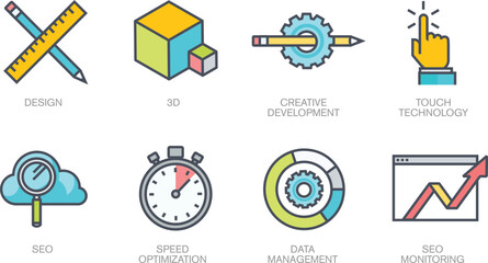 Streamline Your Workflow Design, Development, & SEO Optimization Icons