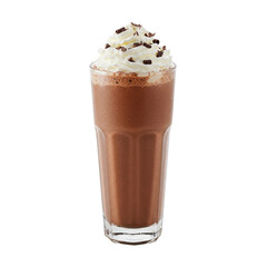 Creamy chocolate milkshake topped with whipped cream and chocolate shavings in a glass