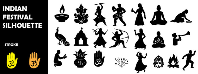 Obraz premium Indian Festival Silhouette Vector Set