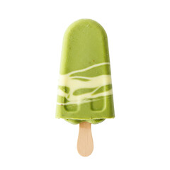 Refreshing green popsicle on a wooden stick, set against a clean white background