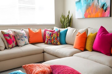 a modular sofa with contract colors cushions