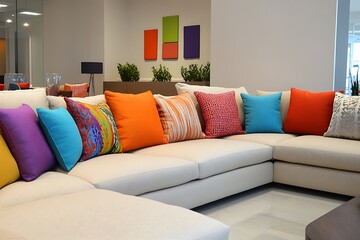 a modular sofa with contract colors cushions