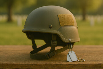 Memorial Day military tribute, Honoring fallen soldiers,
American flag and army boots, Military remembrance setup, Patriotic soldier memorial, Rustic Memorial Day scene





