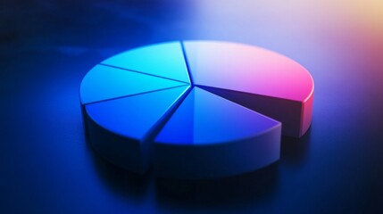Obraz premium Blue-themed D pie chart with gradient lighting effects and minimal flat icons