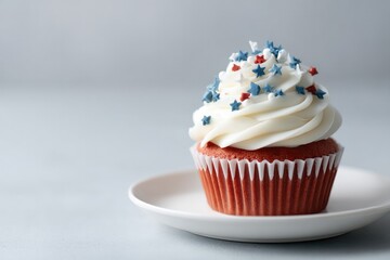 Delicious cupcake topped with creamy frosting and festive star s