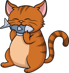 Cat Eating Fish Vector Image