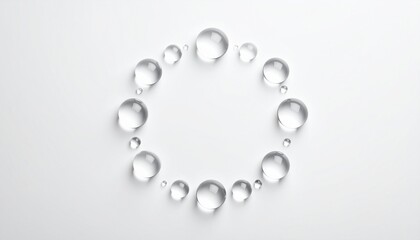 Obraz premium Smooth Transparent Droplets Arranged in Loop Form on White Background.