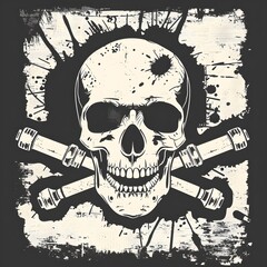 Grunge style skull with crossed bones artwork featu paint splatters and distressed textures in black and white for edgy rebellious themes