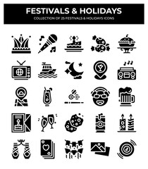 25 Festive & Holiday Icons. A Collection of Joyful Celebration Symbols