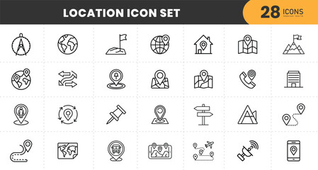 Location icon set. Containing map, map pin, gps, destination, directions, distance, place, navigation and address icons. Solid icons vector collection.
 