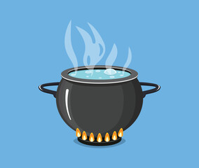 Boiling water in a cauldron. Boiling cauldron. Temperature. Boiling point.