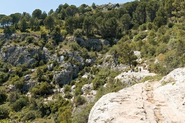 View of the prehistoric Necropolis of Pantalica, Sicily. Now a UNESCO World Heritage Site. Italy. Europe.