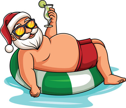 Summer Santa Claus On Inflatable Float Vector Image
