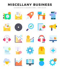 Set of Miscellany Business Icons. Simple Flat art style icons pack. Vector illustration.