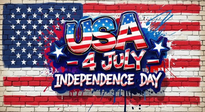 A greeting card for United States of America Independence Day celebration, decorative lettering text "United states of America Independence Day"