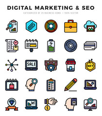 Digital Marketing & SEO. Lineal Color icons Pack. vector illustration.