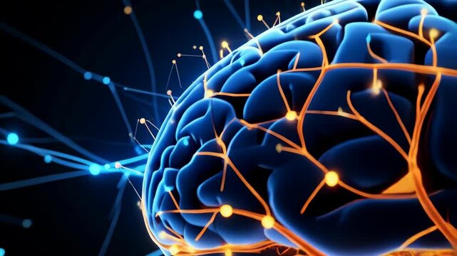 Artificial Intelligence brain with interconnected neural network for computer science and futuristic technology concept in digital simulation