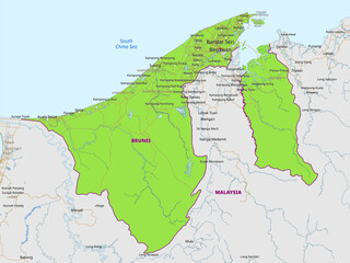 Detailed political map of Brunei