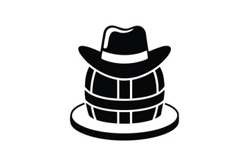 Silhouette art illustration of a traditional German hat resting on a beer barrel.eps