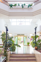 Exit from the hotel to the street, beautiful hotel interior and hotel lobby