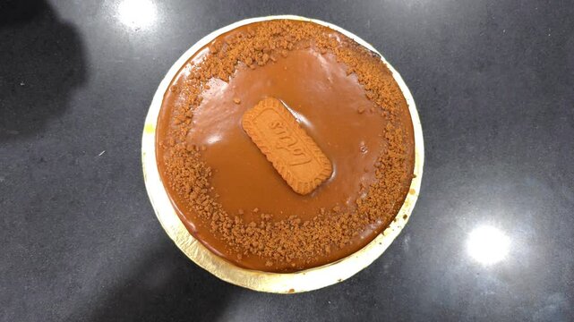 Lotus Biscoff Cake Slice Being Cut &ndash; 120fps Slow Motion 4K Footage