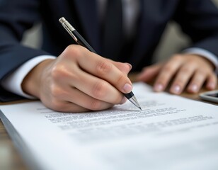 Signing legal documents office professional image business environment close-up perspective importance of documentation for corporate transactions