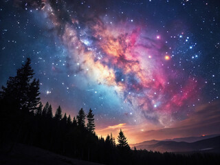 Colorful cosmos nebula gas cloud in space with stars in the background. Night sky, astronomy, wonder, wallpaper, backdrop