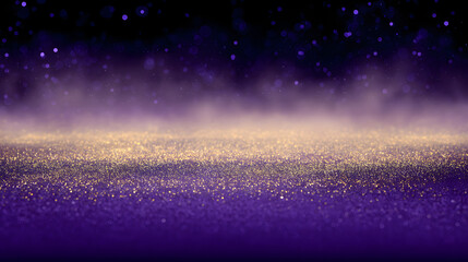 Gold and purple glitter background with bokeh and elegant gradient
