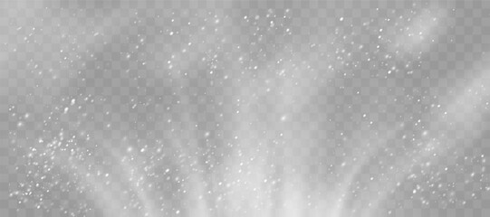 Overlay snow glows with gentle sparkling tones. Crystals float across transparent empty space. Vector snowflakes evoke winter magic. Snow overlay fits greeting cards and posters.