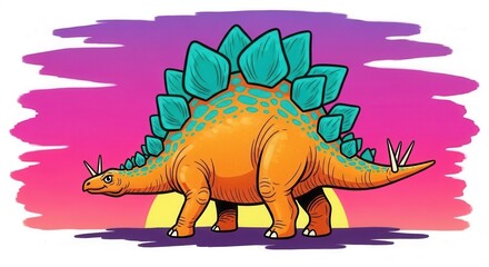 Cartoon stegosaurus with vibrant colors