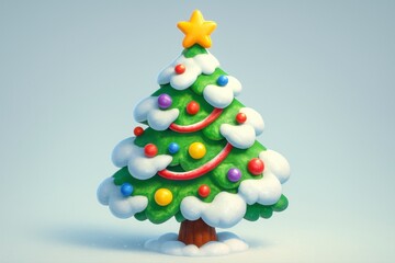 Obraz premium Festive Christmas Tree with Colorful Ornaments and Star Topper