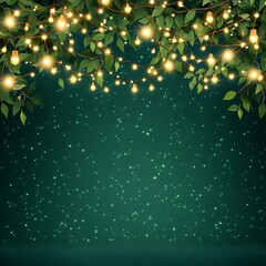 Decorative Green Background with String Lights, Twinkling lights postage art
