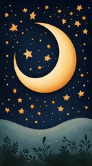 Serene Night Sky with Golden Crescent and Stars Festival Stamps Collection