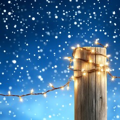 Wooden Post Decorated with Twinkling Fairy Lights, Twinkling lights postage art