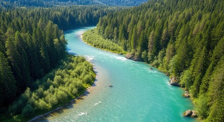 Serene river flowing lush green landscape