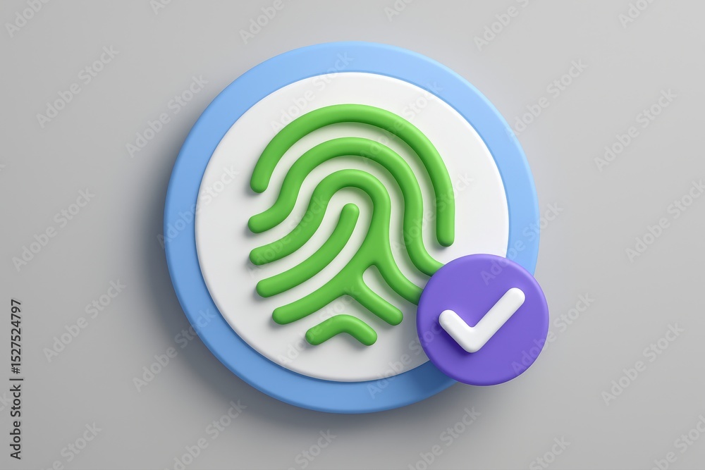 Fototapete fingerprint scanning process with approval checkmark icon