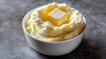 Bowl of Creamy Mashed Potatoes Topped with a Pat of Butter