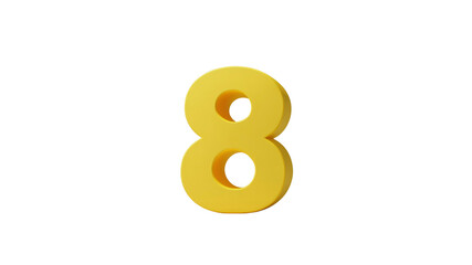 3D Render of Golden Number Eight on Transparent Background