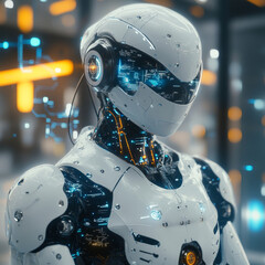 Fototapeta premium Hands of robots touching on digitization network connections highlight robotics transforming processes. Digitization integrates systems reduces silos enhances connectivity enables automation improves.