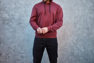 Red pullover hoodie with front pocket