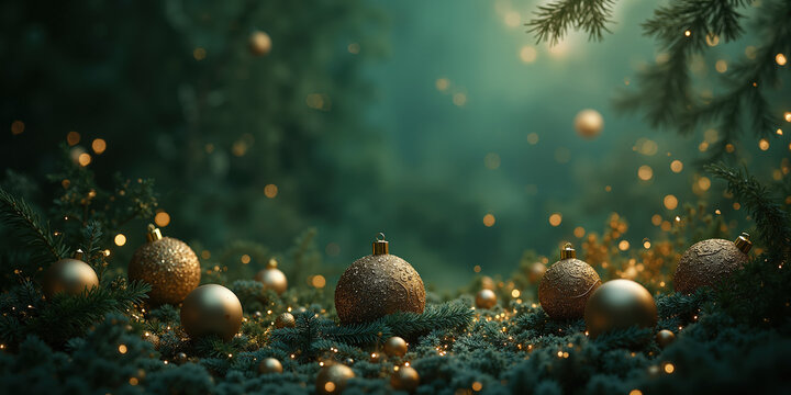 Festive Forest A dark green background with abstract gold and silver patterns resembling holiday decorations. Subtle lighting adds a cozy