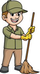 Man Sweeping The Floor With Broom Vector Image