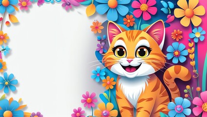 Adorable Orange Kitten Amidst Vibrant Spring Flowers
