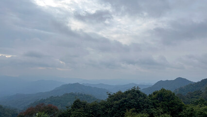 Mountain landscape with cloudy sky in the morning at Kaeng Krachan National Park, Phetchaburi, Thailand