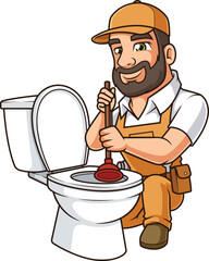 Handyman Unclogging Toilet Vector Image © heyclipart