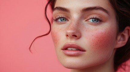 beautiful freckled woman with rosy cheeks