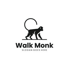 Monkey Walk Silhouette Logo Design 2